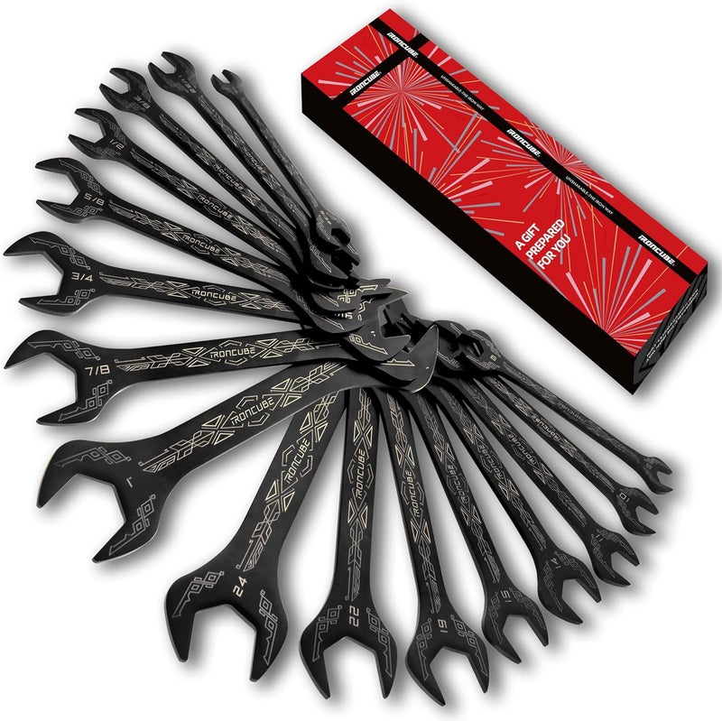 ironcube Super Thin Wrench Set For Bike: 16-Piece SAE & Metric - Stainless Steel - Rust Resistant - For Tight Spaces. - Image 1